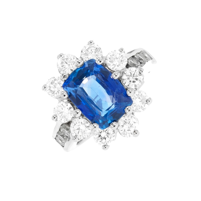 Bague marguerite saphir 2.06 carats et diamants 3.85 carats or blanc 11.03g Comme neuf -  reconditionné disponible sur Gemme Les Bijoux